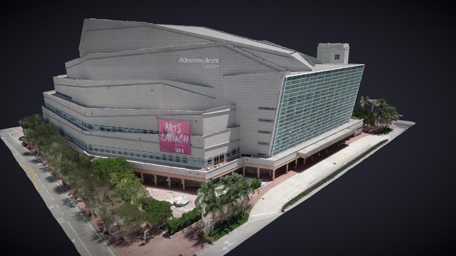 3D model Arsht Center - This is a 3D model of the Arsht Center. The 3D model is about a building with a lot of windows.