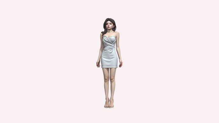 Rigged Woman in Green Mini Dress Full Body 3D 3D Model