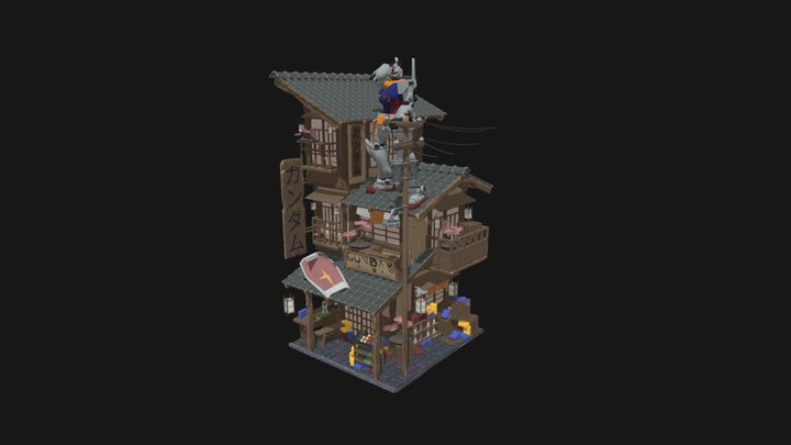 Traditional Japanese Gundam Store 3D Model