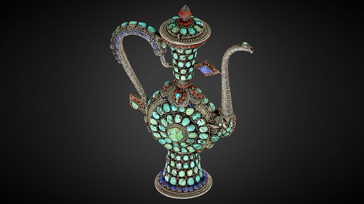 Jeweled antique Mongolian silver teapot 3D Model