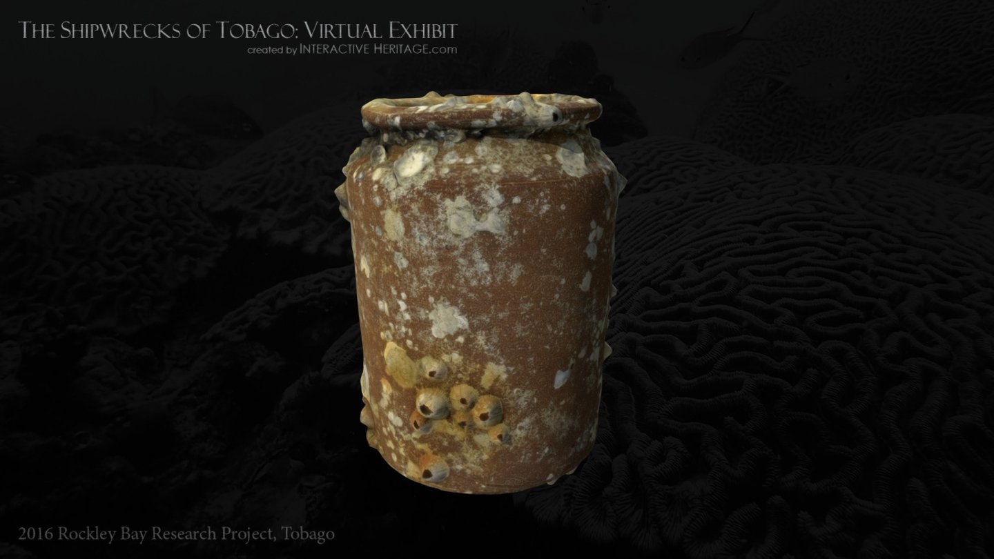 Shell encrusted jar from shipwreck in Tobago