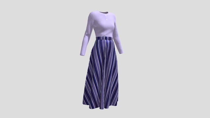 Purple and navy striped skirt 3D Model