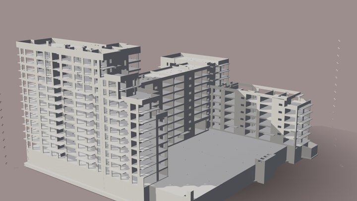 Warsaw High-Stored RCC Apartment Building 3D Model