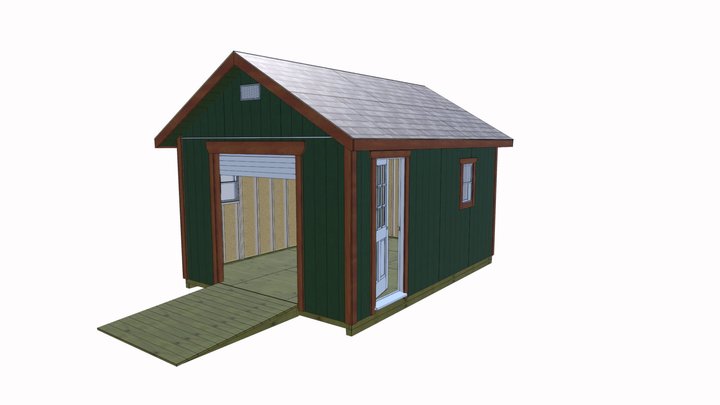 12x16 Gable Garage Shed 3D Model