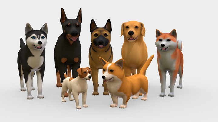 Toon Dogs Pack 3D Model