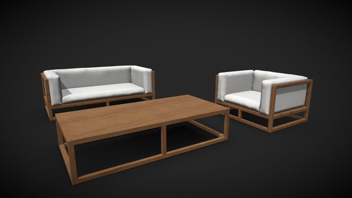 Garden Couch Sofa and Table Set || VR Ready 3D Model