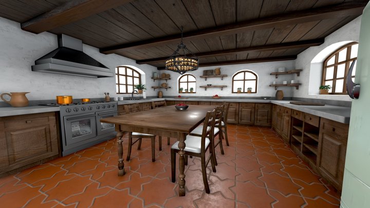Hacienda style Spanish kitchen 3D Model