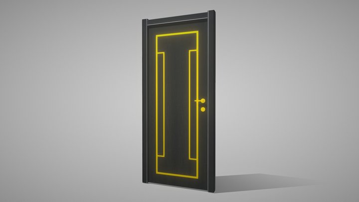Modern Interior Black Door with Gold Details 3D Model