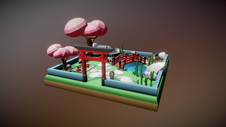Japanese Garden Diorama 3D Model