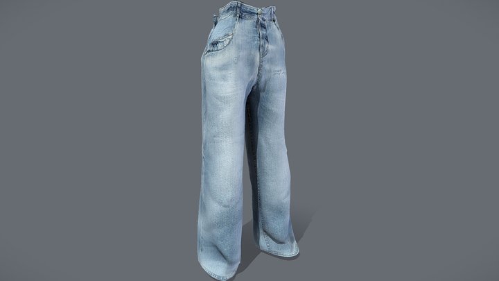 Female Oversize Denim Pants Jeans 3D Model
