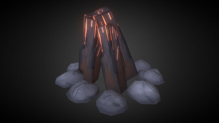Low poly stylized campfire 3D Model