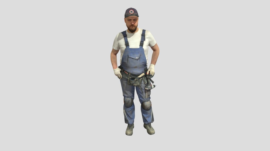Bald Construction Worker Standing