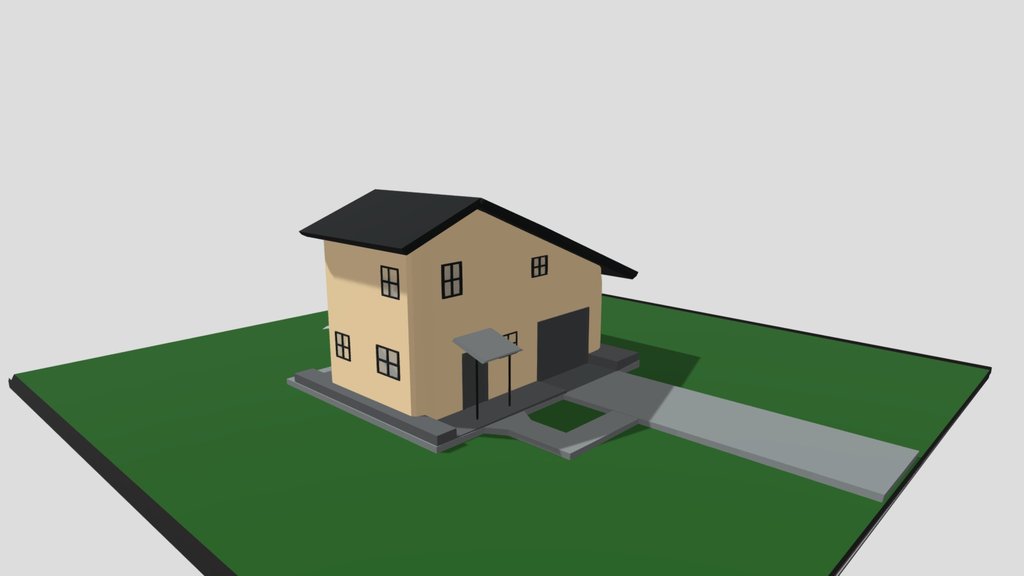 Low Poly one storey house with environment.
