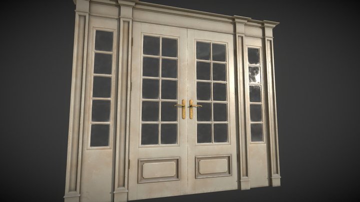 White painted French Door 3D Model
