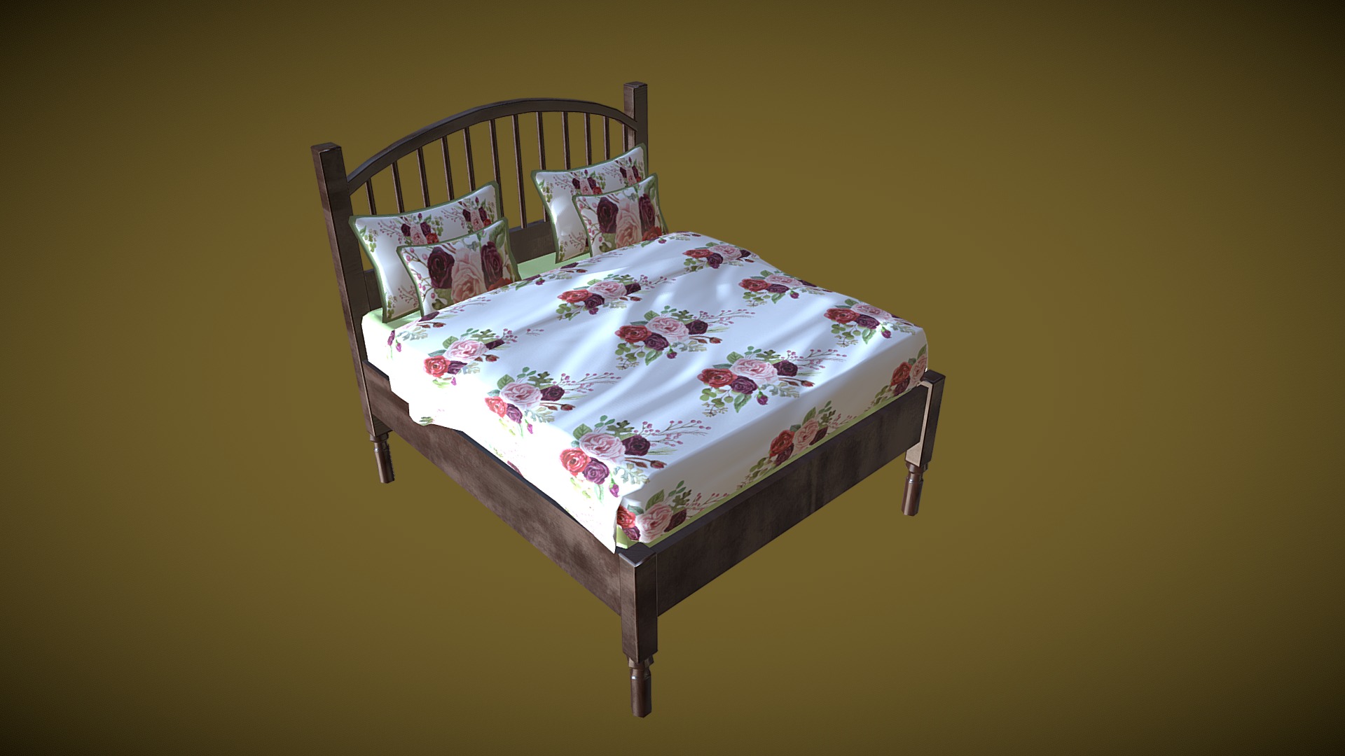 3D model Bed 07 - This is a 3D model of the Bed 07. The 3D model is about a bed with flowers on it.