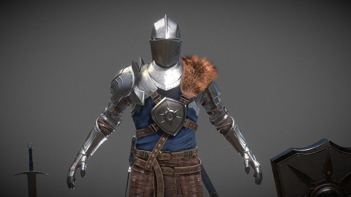 3D Medieval Knight with Armor and Fur | Version1 3D Model