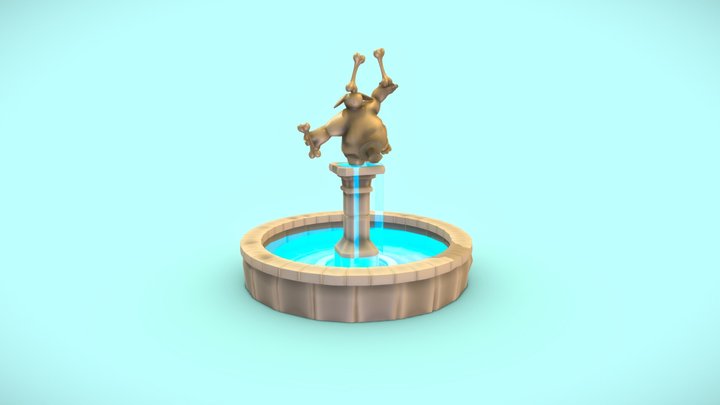 Stylised fountain with statue 3D Model