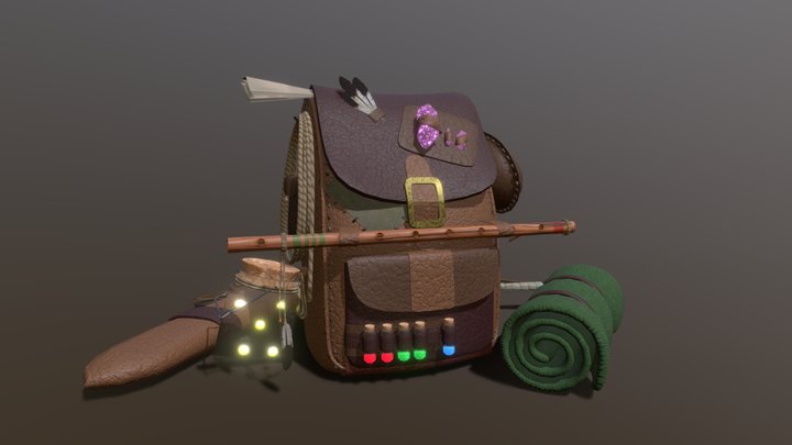 Fantasy backpack | Aventuring kit 3D Model