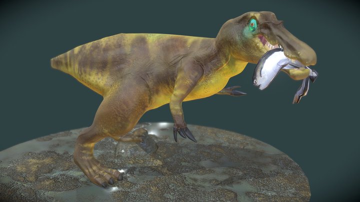 Baryonyx with Fish 3D Model
