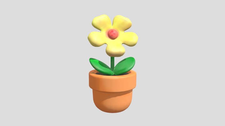 Yellow Flower In Pot 3D Model