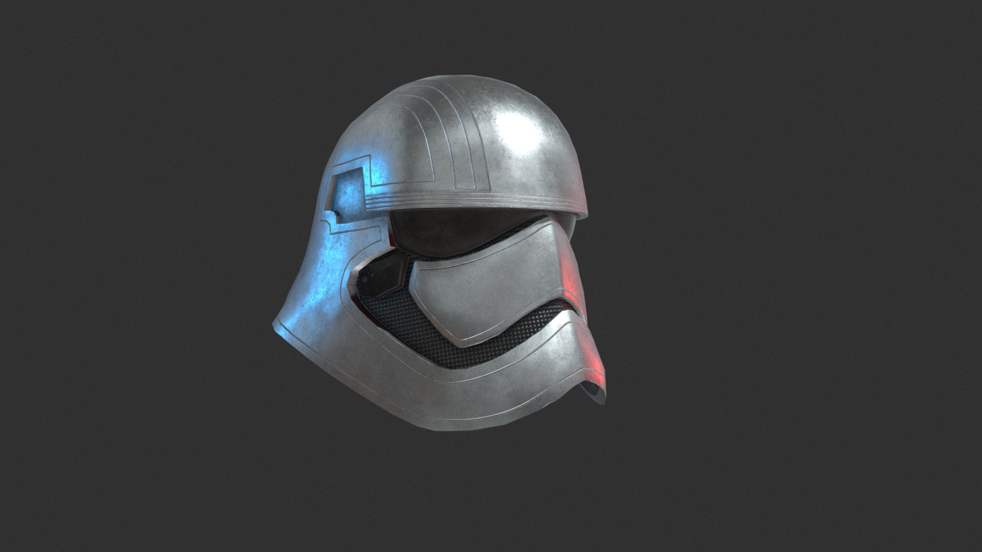 3D model Phasma Helmet PBR Low Poly - This is a 3D model of the Phasma Helmet PBR Low Poly. The 3D model is about a mask on a black background.