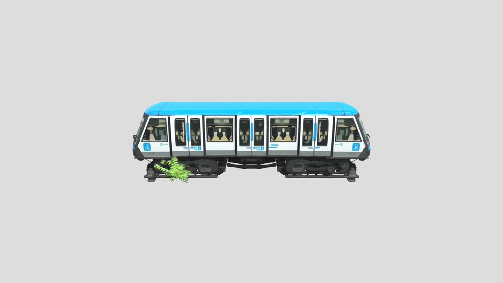 Blue and White Metro Train at the Platform