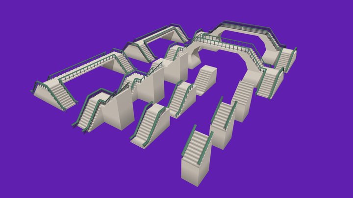 Modular Stylized Low Poly Stairs 3D Model