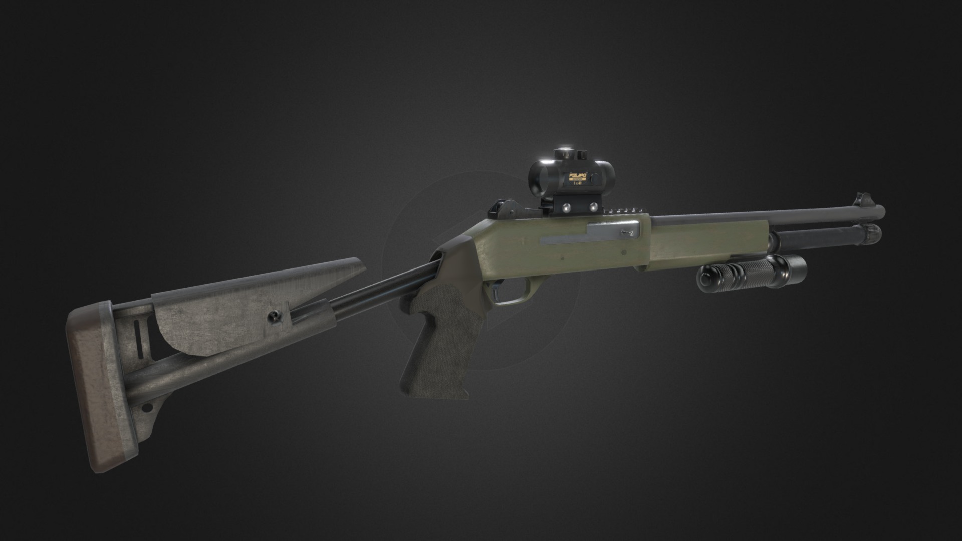 3D model Shotgun M1014 - This is a 3D model of the Shotgun M1014. The 3D model is about a silver and black rifle.