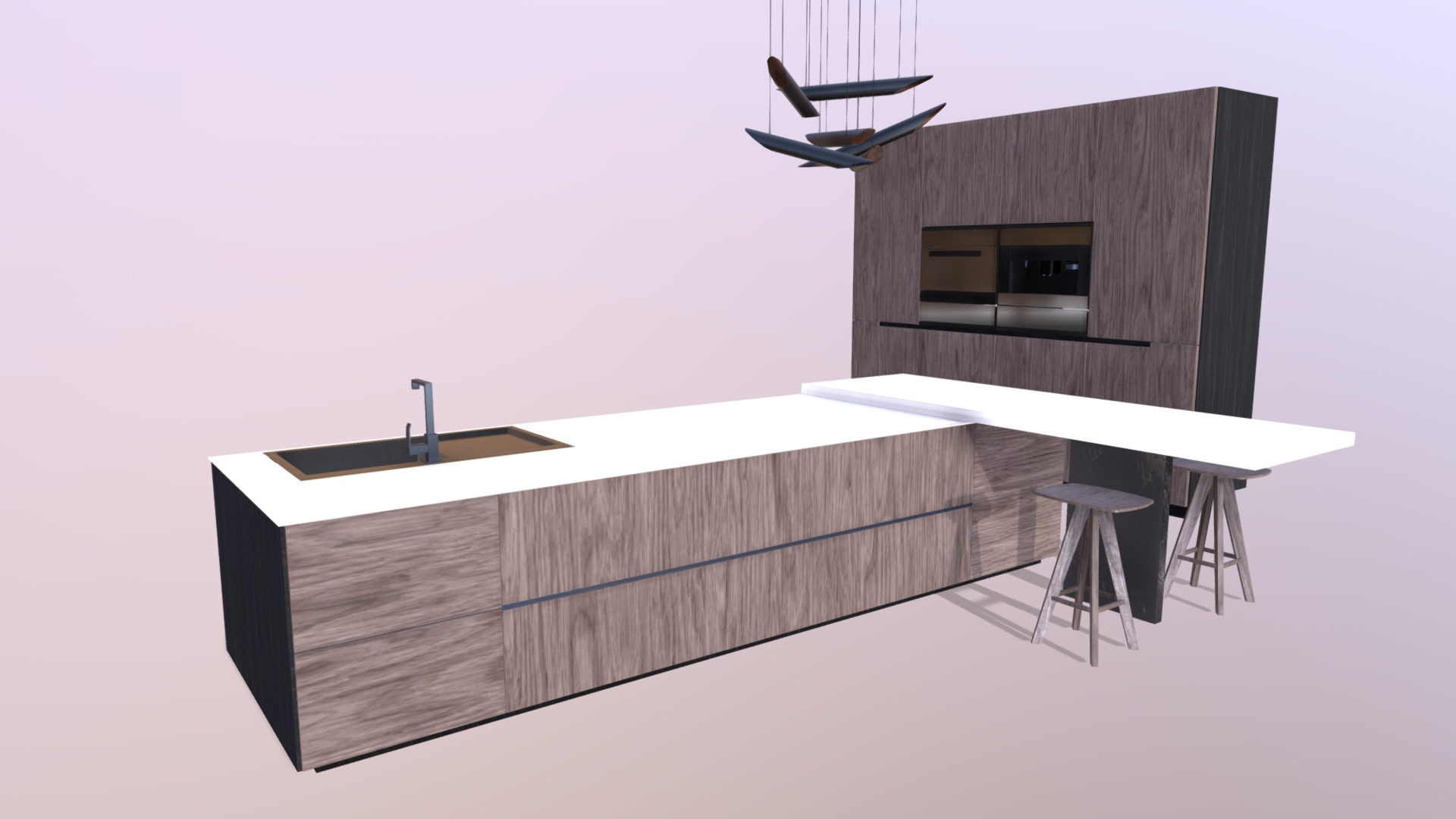3D model Modern Kitchen - This is a 3D model of the Modern Kitchen. The 3D model is about a table with a chair and a computer on it.