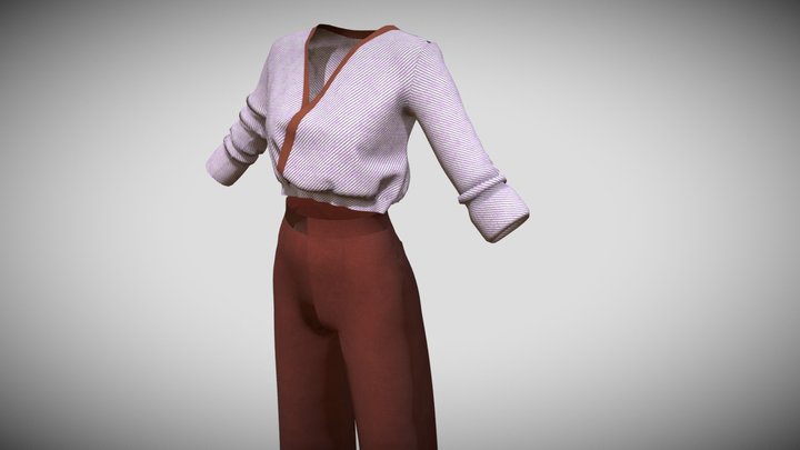 Wrap shirt and wide trousers 3D Model