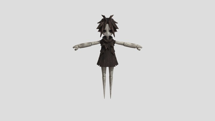 Stylized wooden scarecrow girl character