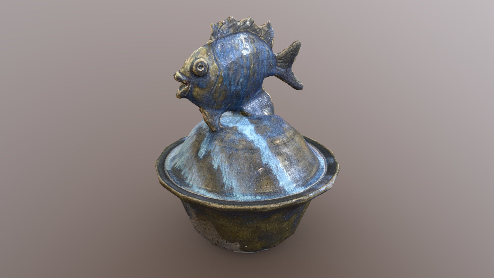Ceramic Bowl with Fish Lid - Low Poly