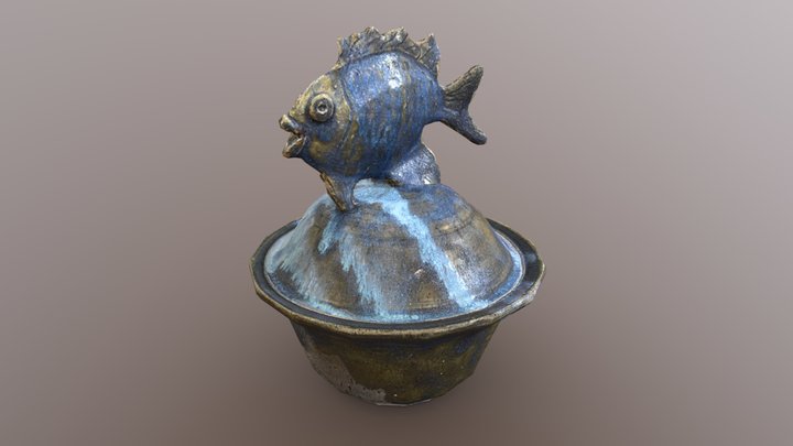 Ceramic Bowl with Fish Lid - Low Poly 3D Model