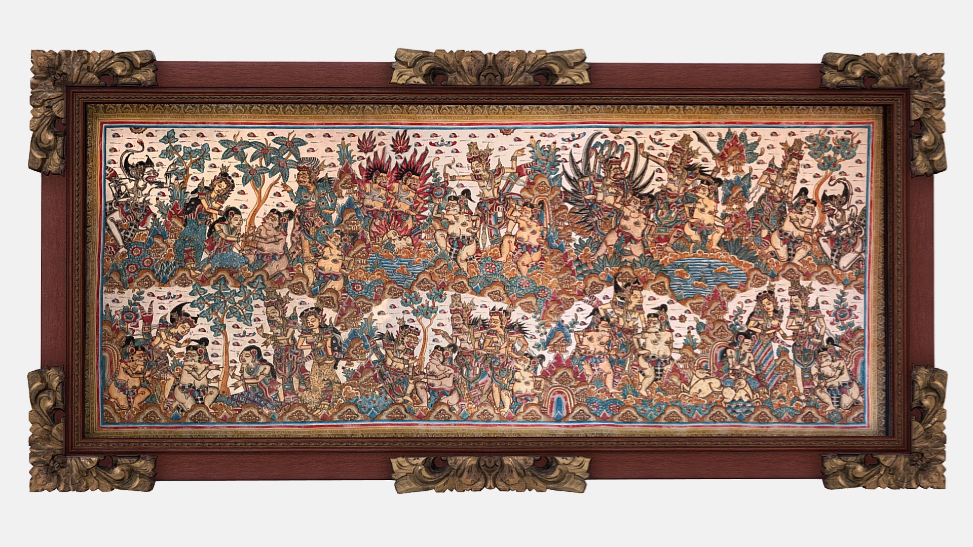 3D model Balinese picture wood frame great battle scene - This is a 3D model of the Balinese picture wood frame great battle scene. The 3D model is about a painting on a wall.