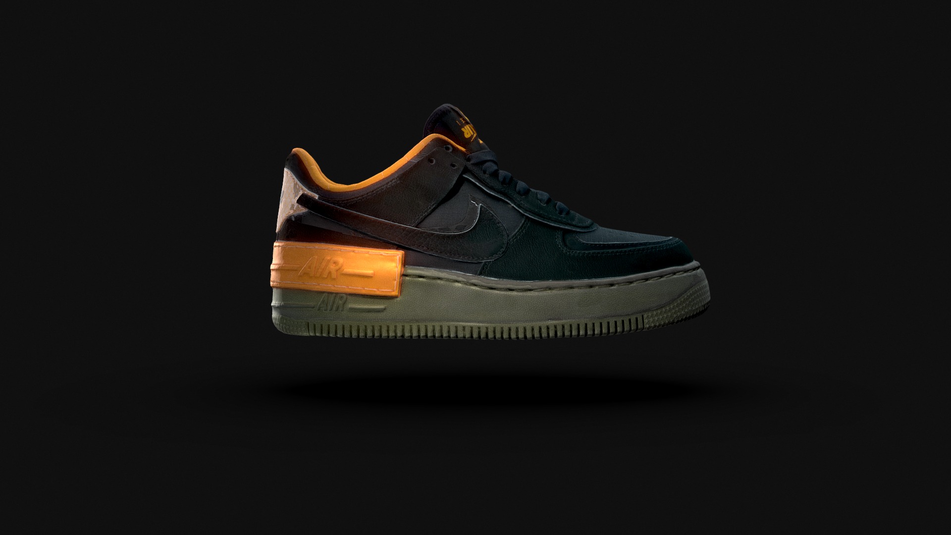 3D model Nike Air Force 1 Shadow - This is a 3D model of the Nike Air Force 1 Shadow. The 3D model is about a shoe on a black background.