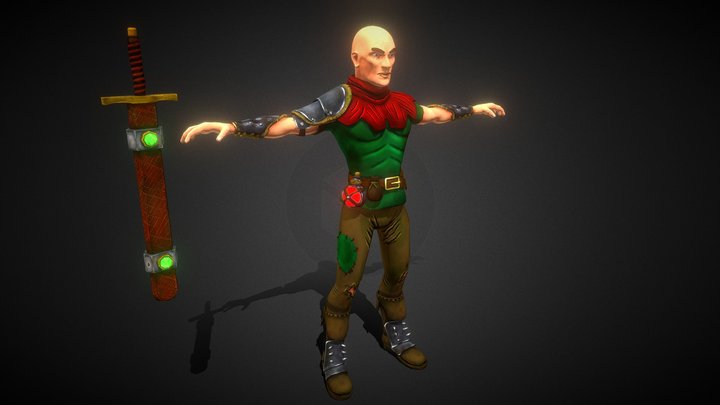 Medieval Stylized Bandit and Sword 3D Model