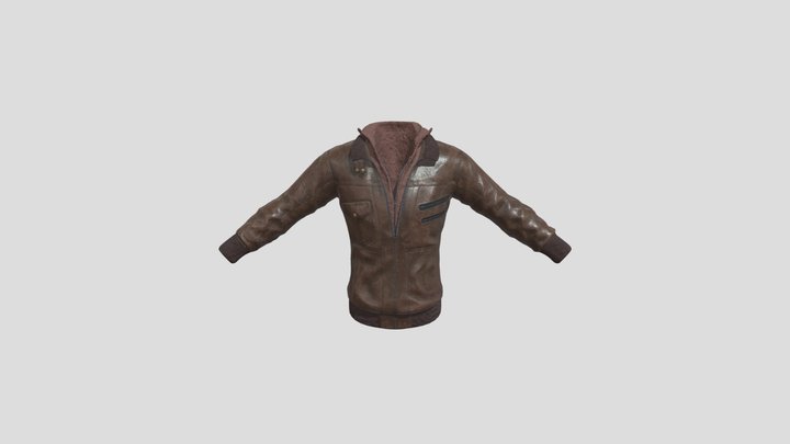 Brown Leather Jacket with Hoodie 3D Model