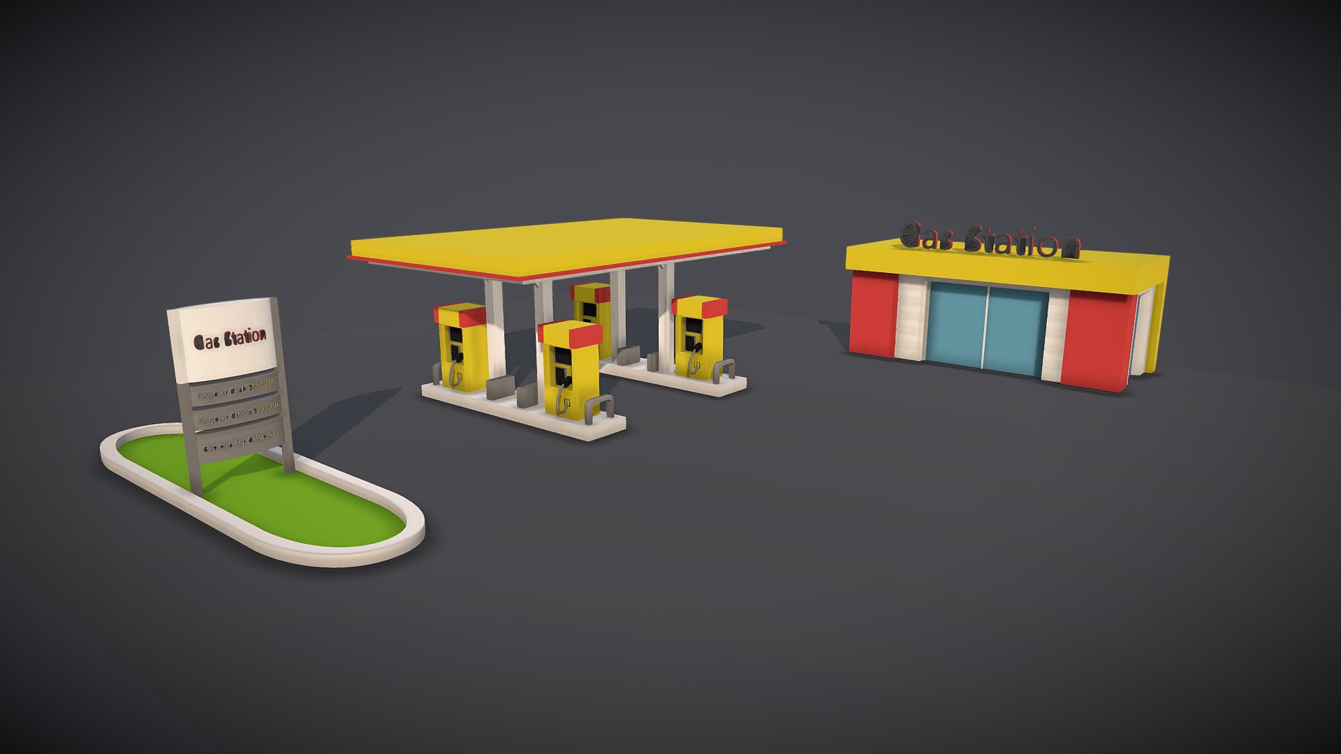 3D model Low-Poly Gas Station - This is a 3D model of the Low-Poly Gas Station. The 3D model is about shape.