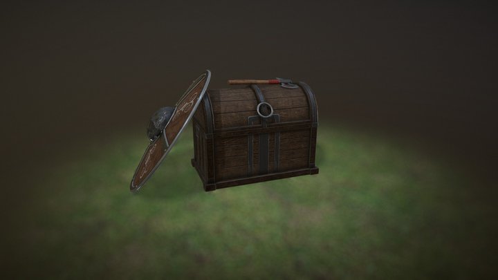 Scene Medieval (Axe - Chest - Shield) 3D Model