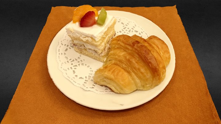 Cake and Croissant 3D Model