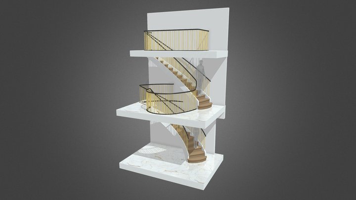 Curved staircase steel balustrade modern classic 3D Model