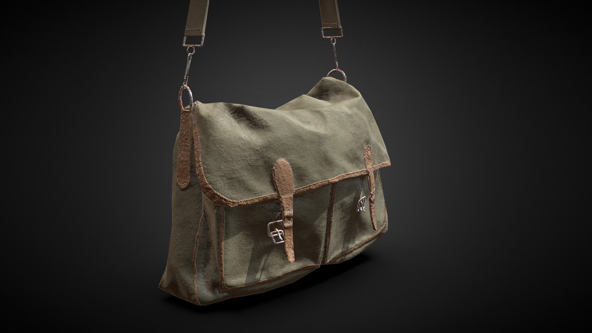 3D model Old mail bag - This is a 3D model of the Old mail bag. The 3D model is about a brown bag with a strap.