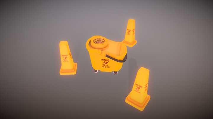 Mop Bucket & Safety Cones | Props