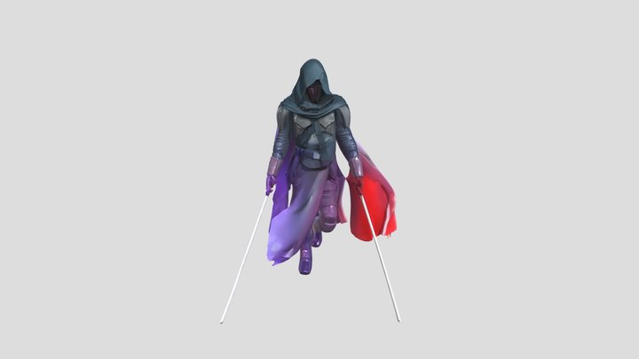 A hooded warrior with two glowing swords 3D Model