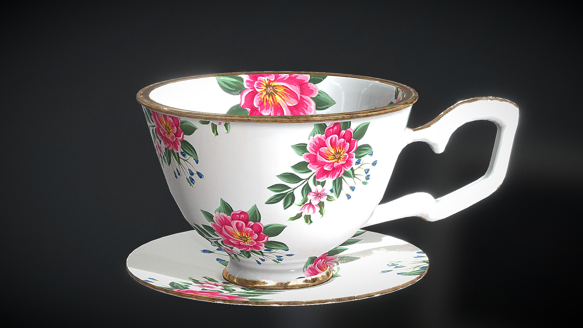 3D model England Tea Cup - This is a 3D model of the England Tea Cup. The 3D model is about a tea cup with flowers.