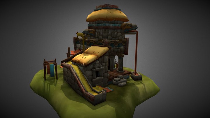 Game Art Aztec house 3D Model