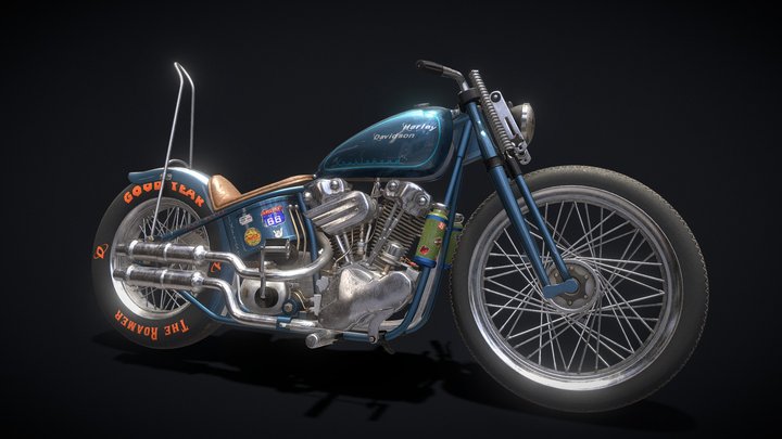 Harley Knucklehead Chopper 3D Model
