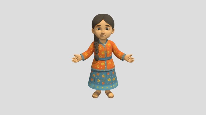 young girl in traditional dress 3D Model