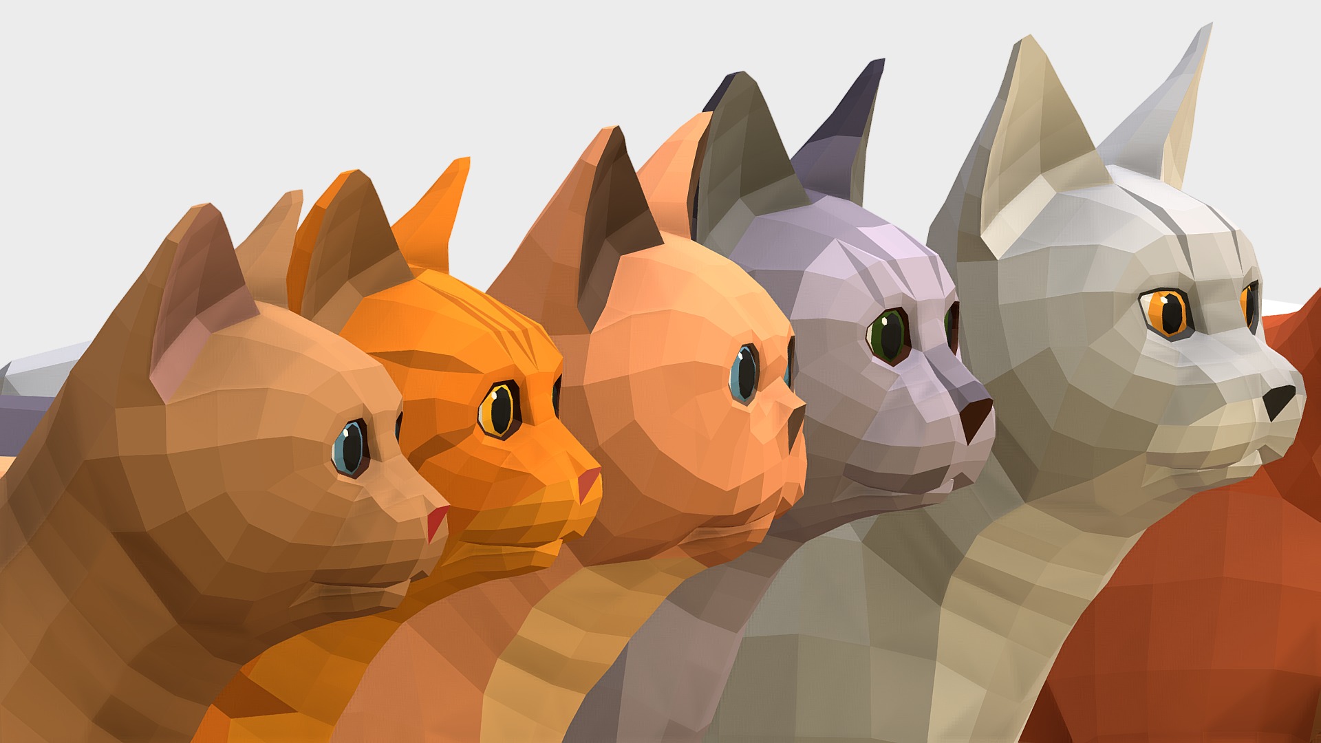 3D model LowPoly Cats - This is a 3D model of the LowPoly Cats. The 3D model is about a group of cartoon characters.
