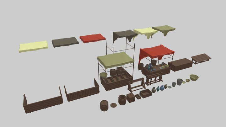 Modular Fantasy Market Stall Assets 3D Model